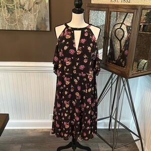 Torrid Pink Flutter Sleeve Cold Shoulder Knee Length Dress